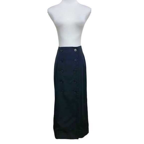 CLUB MONACO BLACK LYOCELL BLEND DUAL BUTTON PANEL MIDI SKIRT - 2 - Picture 1 of 9